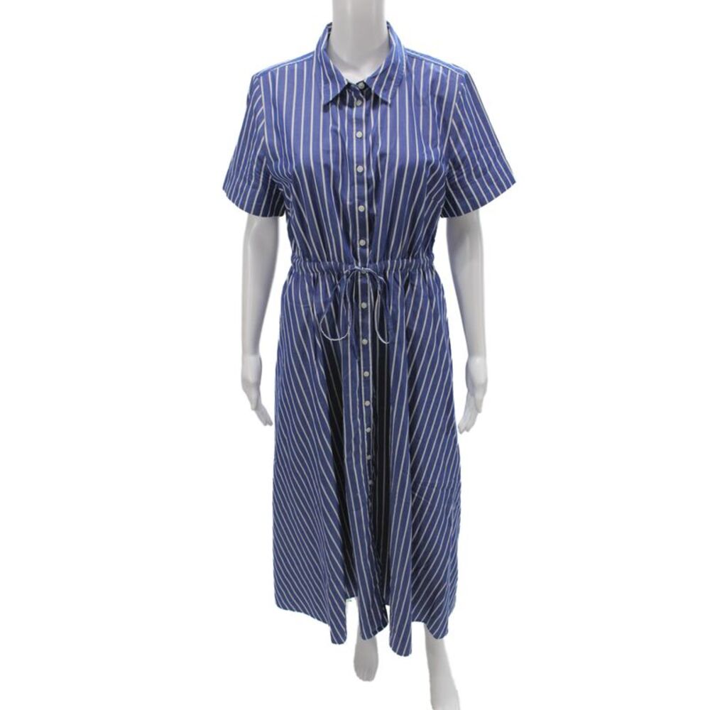 J Crew Women Shirt Dress Blue Striped Button Short Sleeve Cotton Size 12